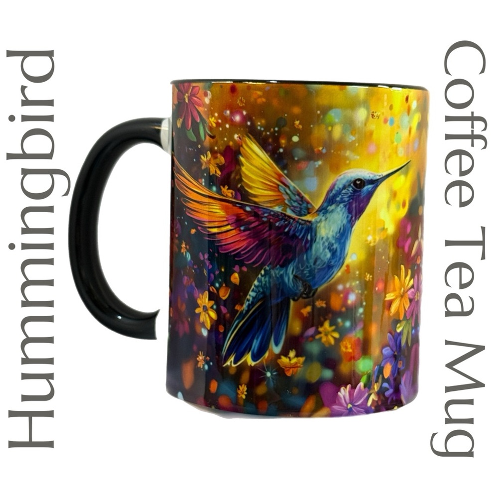 Hummingbird Garden Mug - Vibrant Floral Ceramic Cup -‎ Diy Tree Nature Drinkware